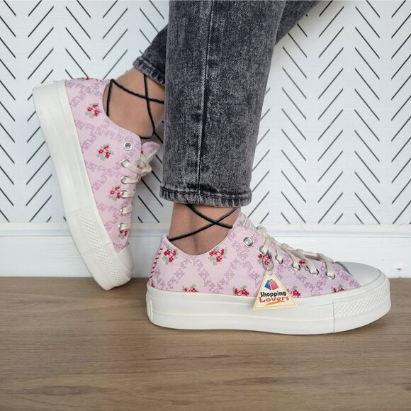 ❤️Chuck Taylor All Star Lift Platform Cross Stitch 7.5 Women Shoes Pink A13660C - Picture 2 of 13